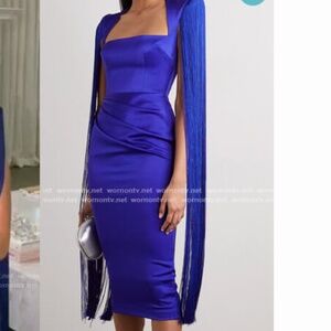 ALEX PERRY Delany fringed draped satin midi dress UK10 - US6 - Brand New